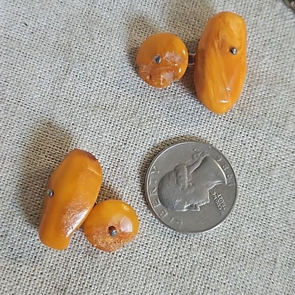 Vintage Genuine Egg Yolk Natural Baltic Amber Antique Mens Cufflinks - Picture 10 of 10